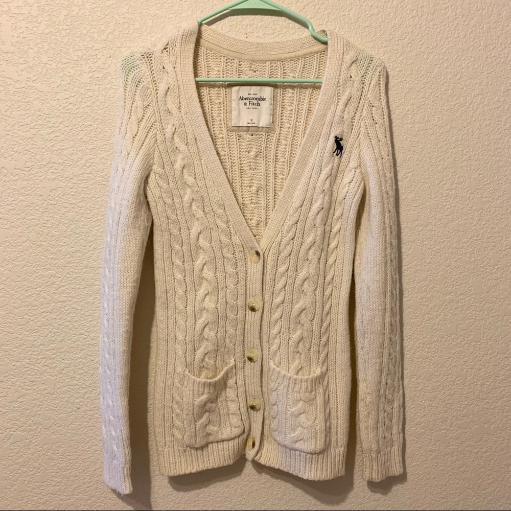 Abercrombie & Fitch Cream Cable-Knit Cardigan